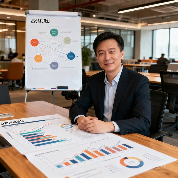 首席运营官刘思敏的肖像，她坐在开放式会议区，面前摆放着用户增长数据报表和白板上的战略规划图